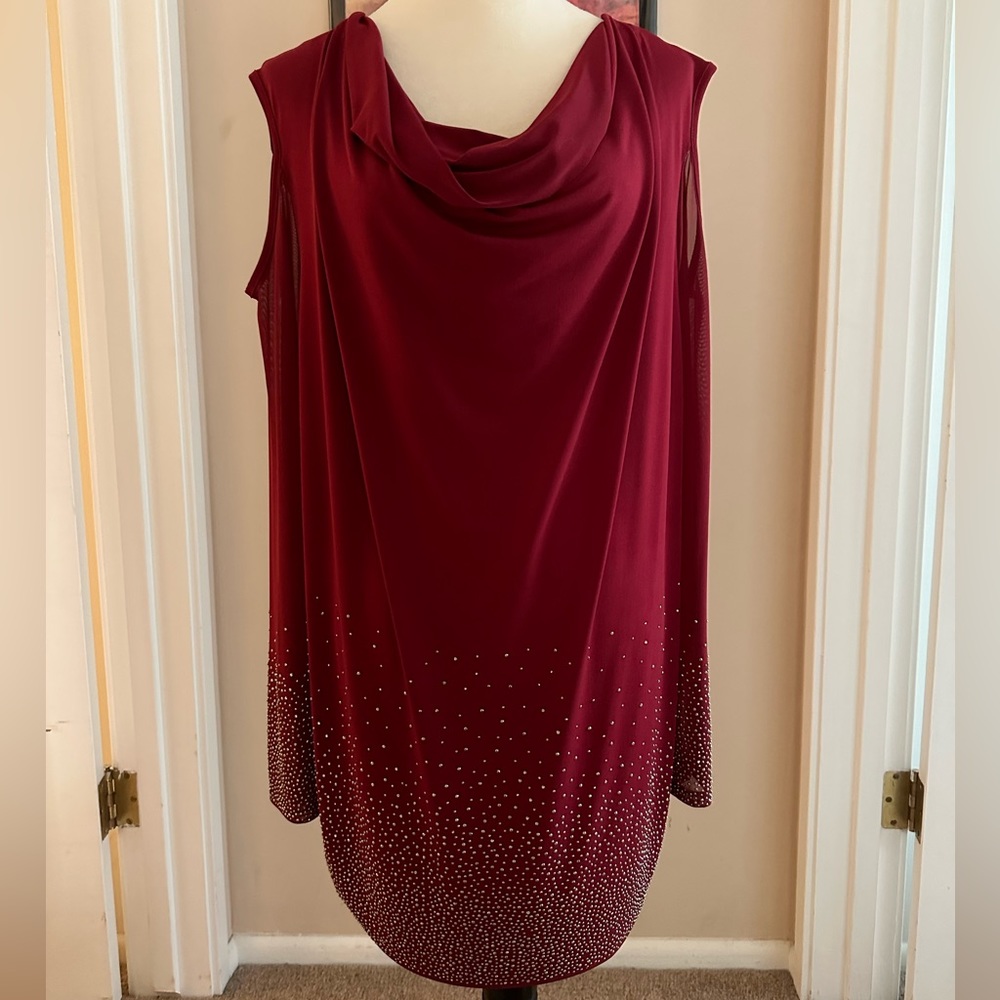 Luizza Burgandy Rhinestone Long Sleeve Tunic